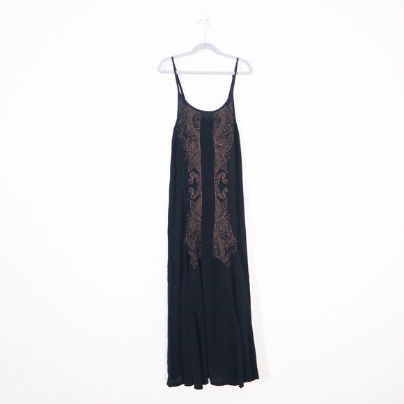 Cleobella Size S Metallic Embroidered Black Midi Dress Viscose Crepe - Picture 1 of 9